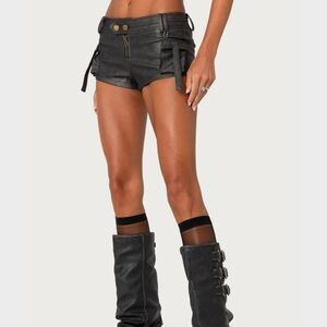 Edikted Leather Mini Shorts